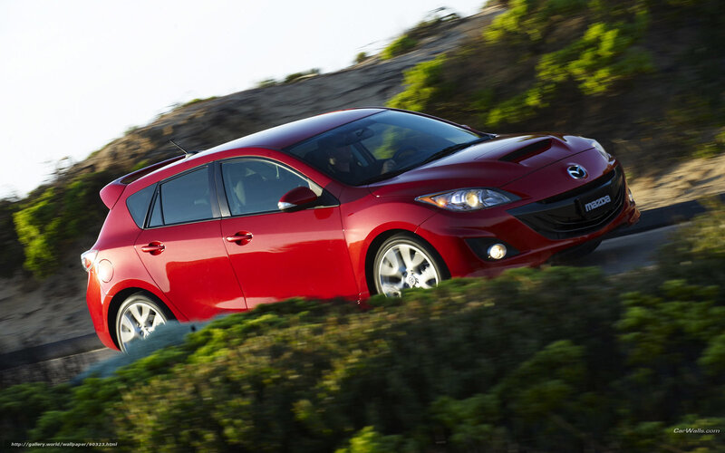 Red Mazda Hatchback — Dynamic, Afternoon, Photograph, Car