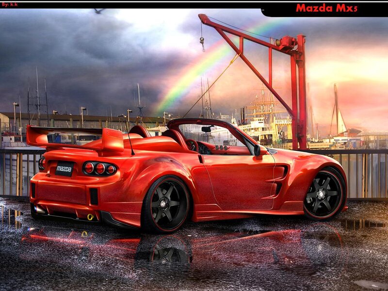 Red Mazda MX-5 at port