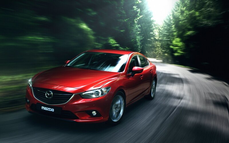 Red Mazda Sedan — Dynamic, Afternoon, Photograph