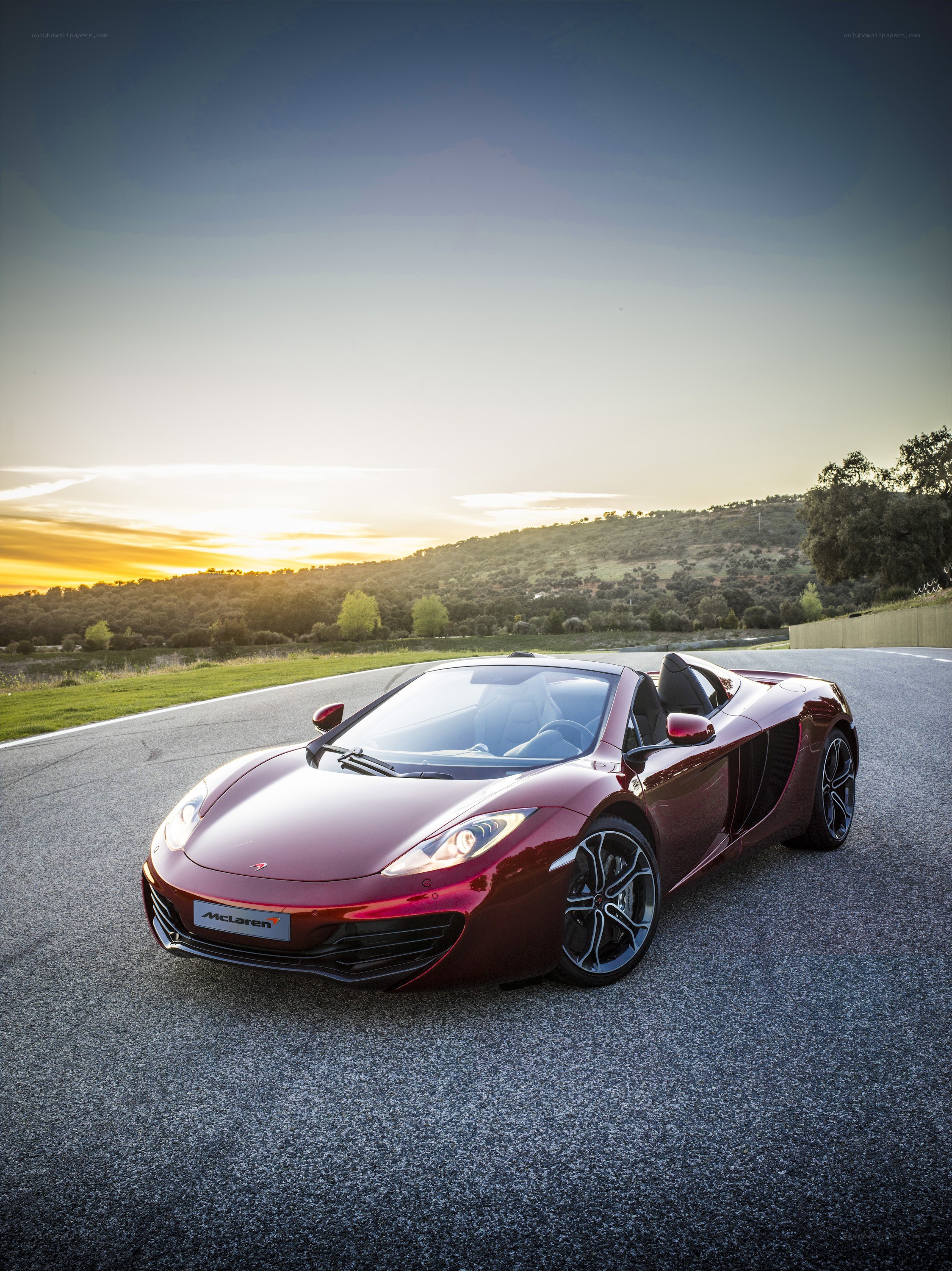 Red McLaren on a winding road