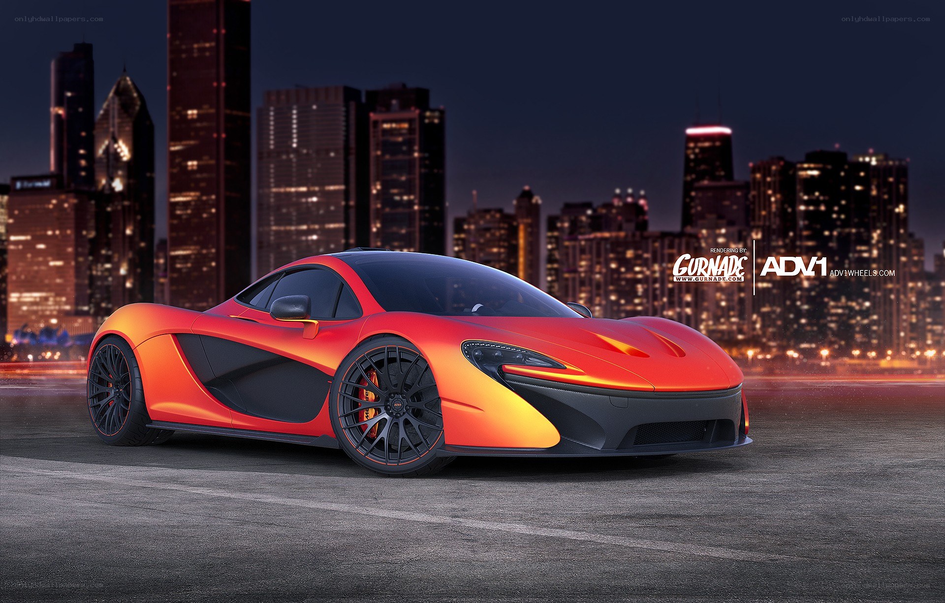 Red McLaren P1 at night