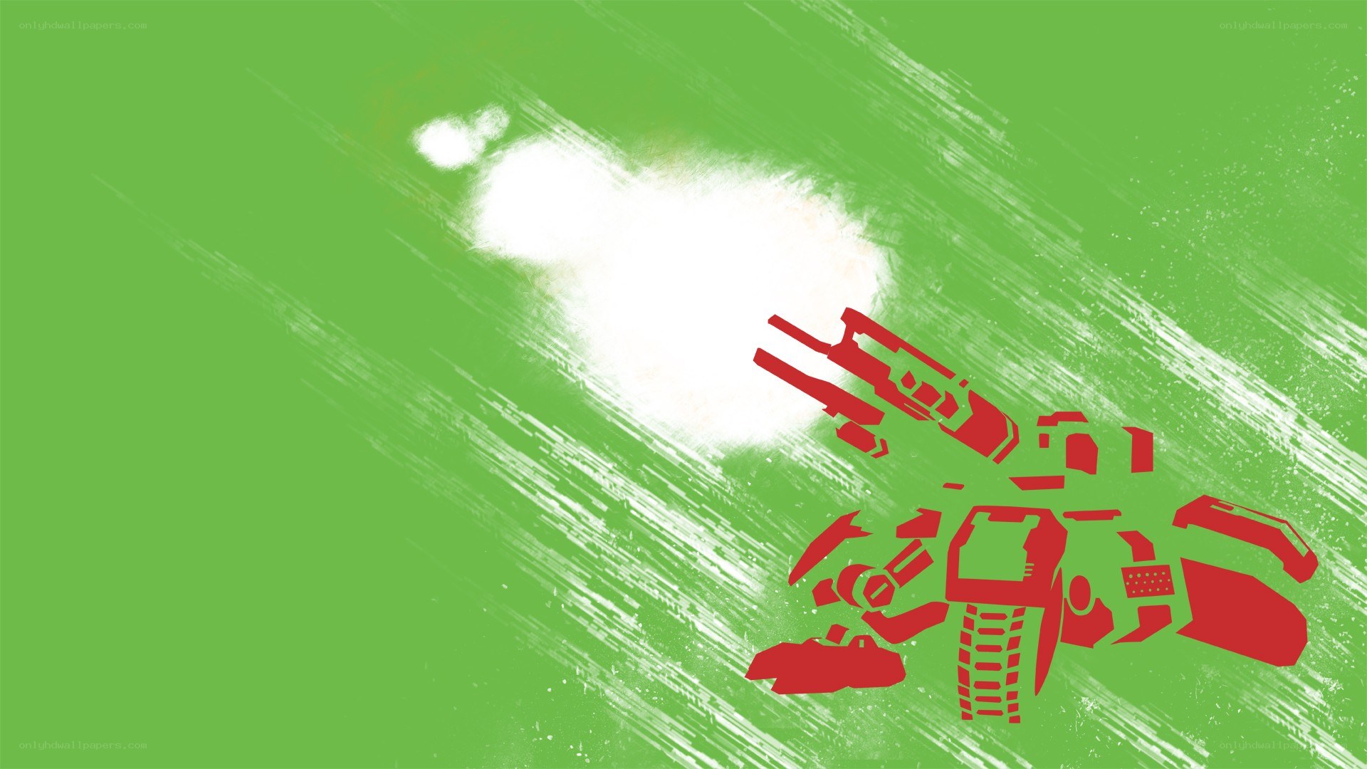 Red mech firing weapon