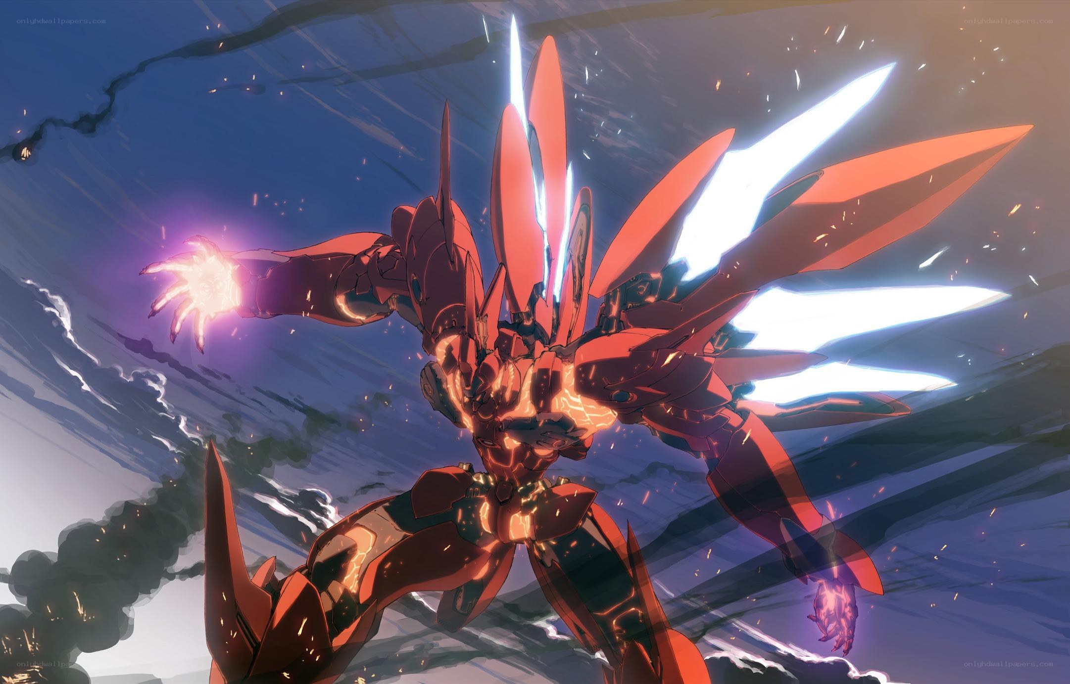 red mecha in battle