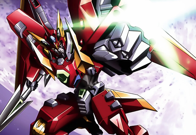 Red mecha in combat pose