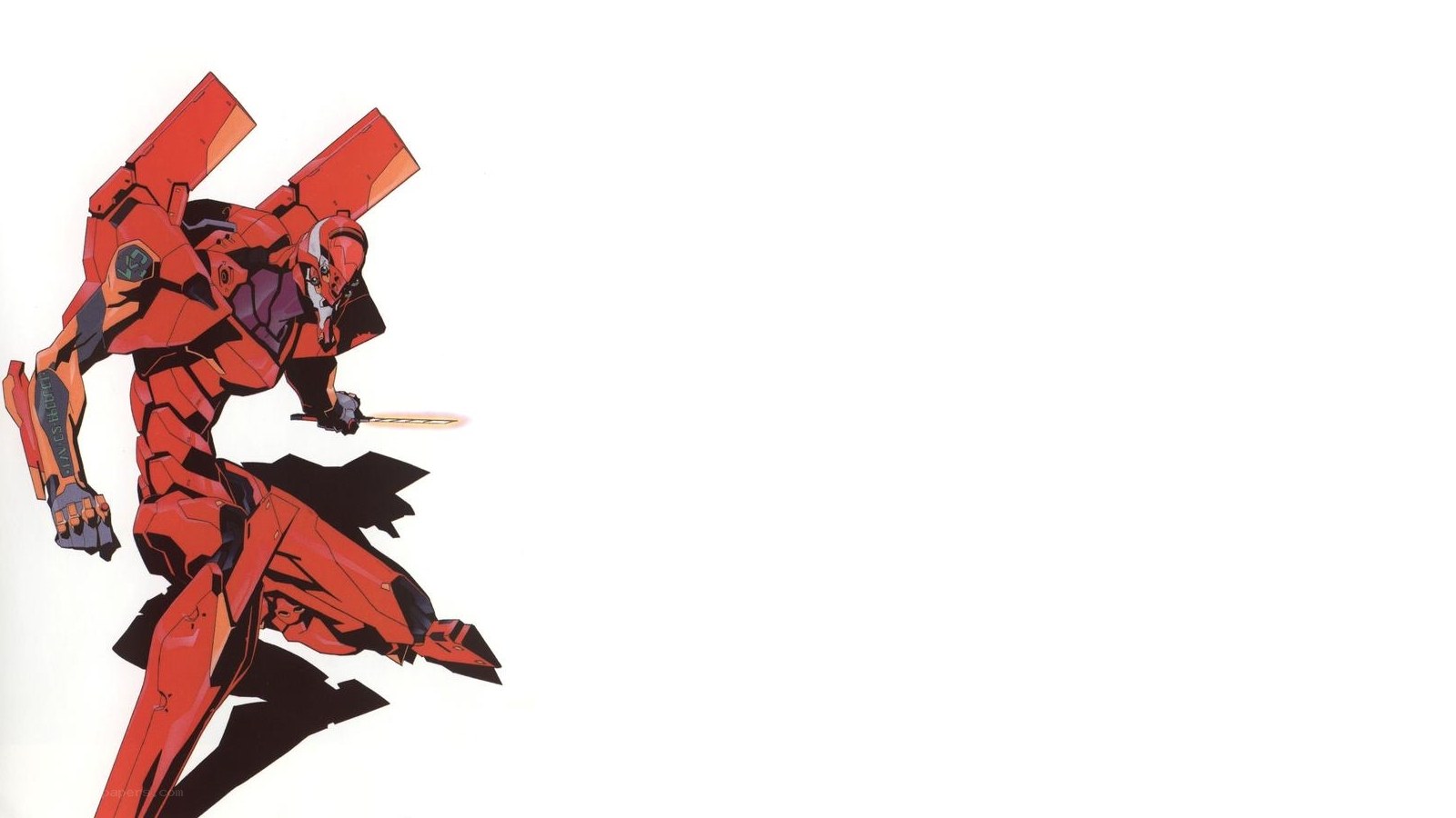 Red mecha in combat stance