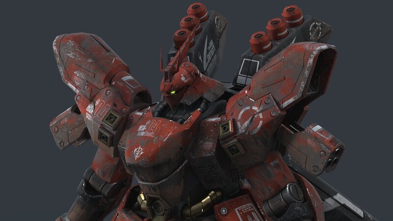 Red Mecha Robot — Battle-worn