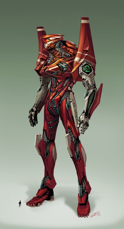 Red mecha robot concept