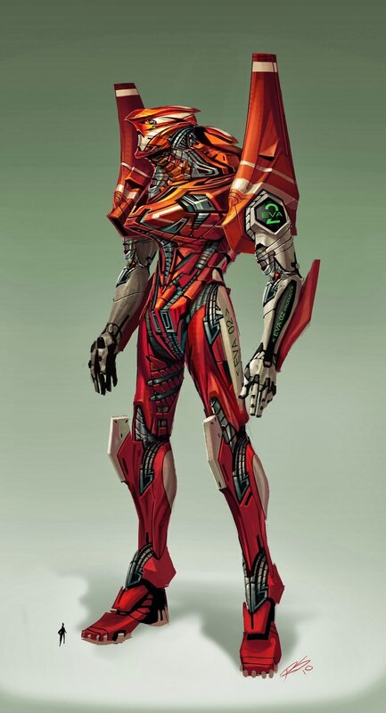 Red Mecha Robot — Dramatic, Digital Art, Human Figure