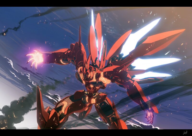 Red Mecha Robot — Dramatic, Night, Digital Art, Mech