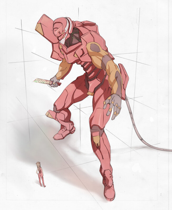 Red mecha robot with human figure