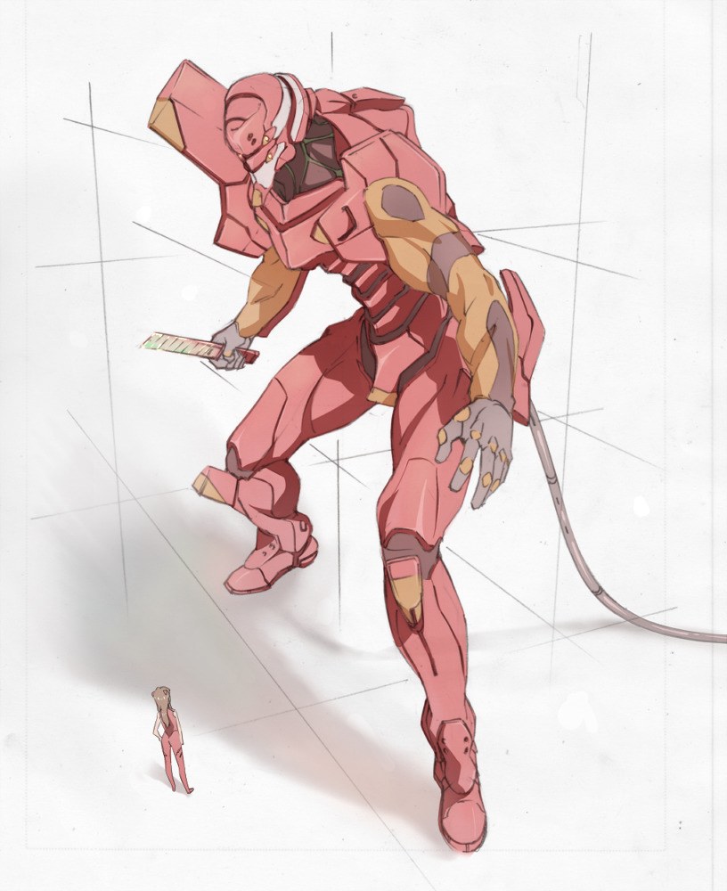 Red mecha robot with human figure
