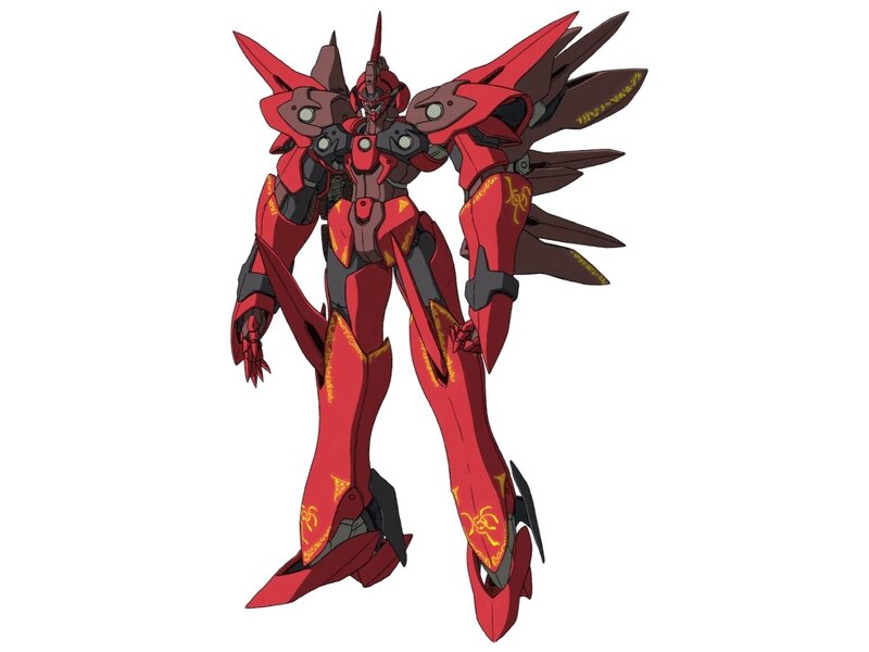 red mecha robot with wings
