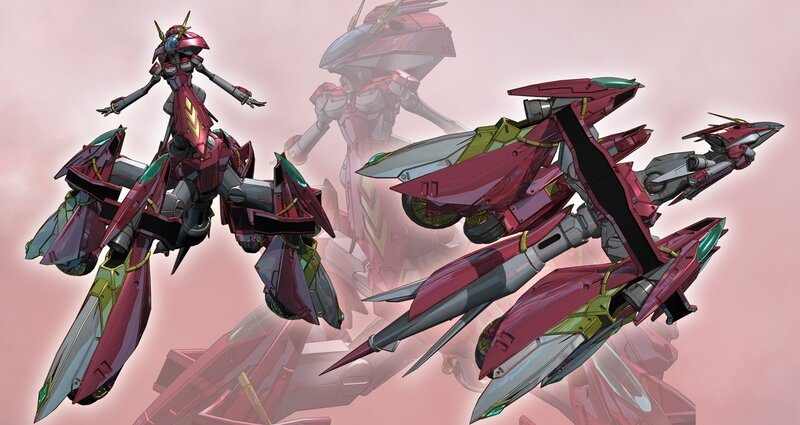Red mecha robots in formation