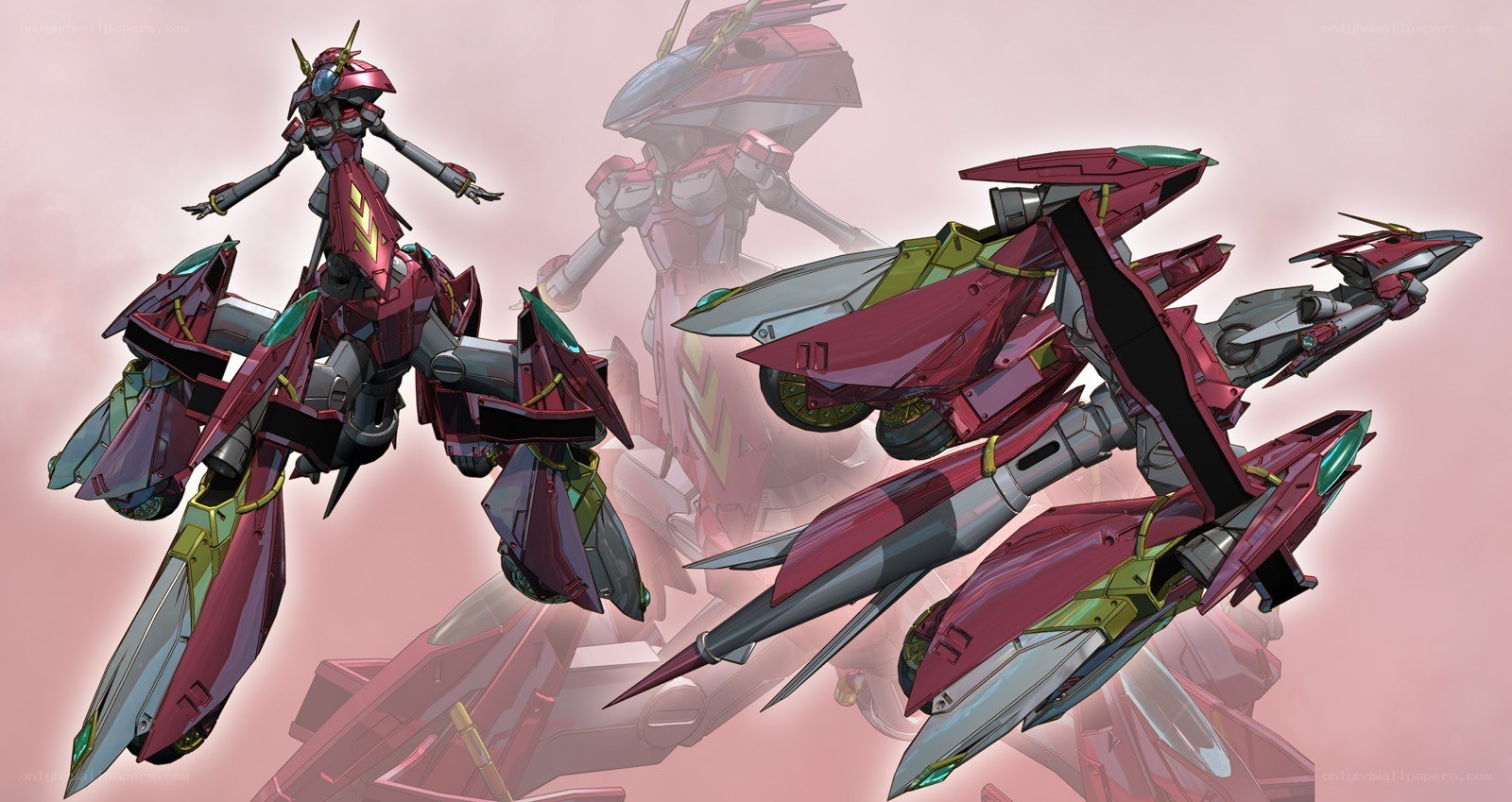 Red mecha robots in formation