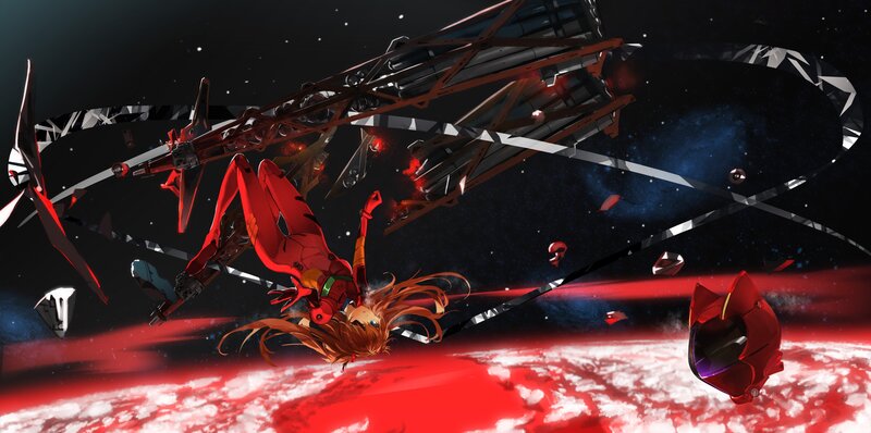 Red Mecha Suit in Space — Dramatic