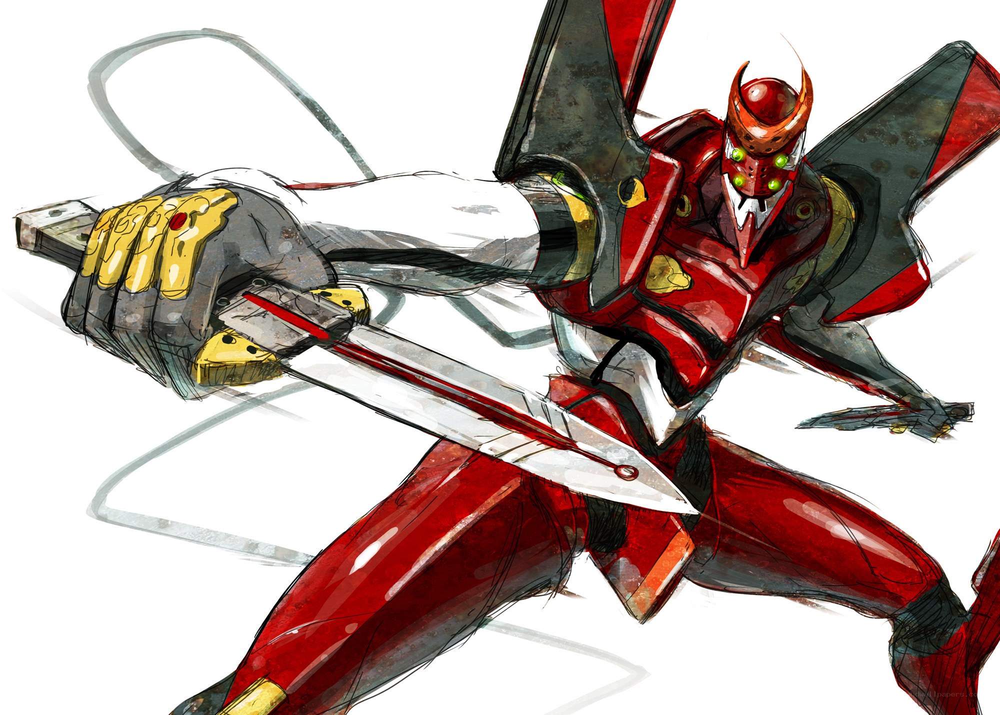 red mecha warrior in action