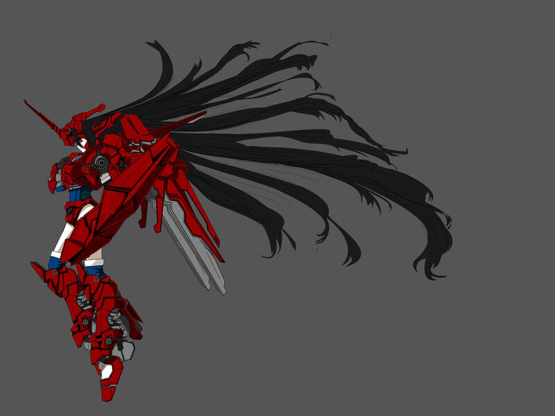 Red Mecha with Black Hair