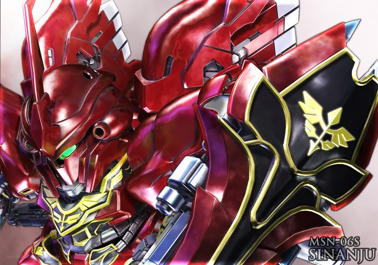 Red mecha with golden emblem