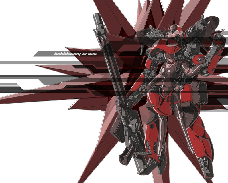 Red mecha with rifle