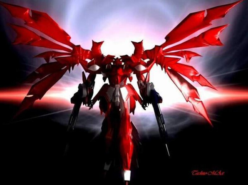 Red mecha with wings