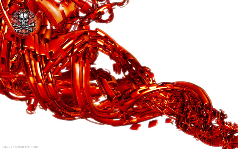 Red mechanical sculpture detail