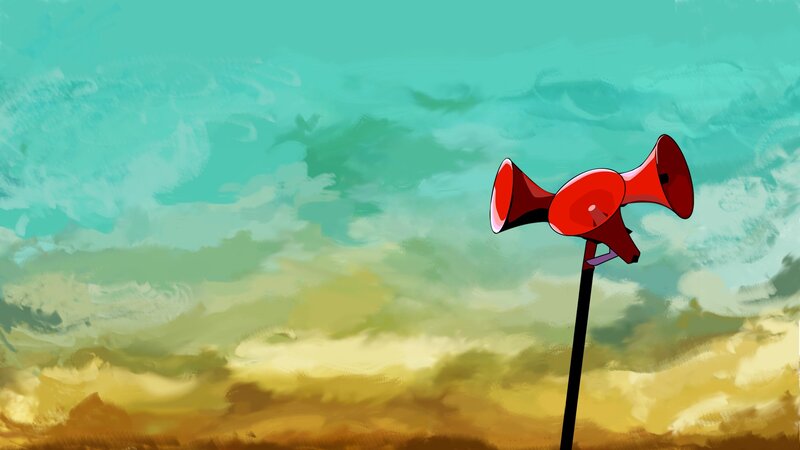 Red Megaphones on Pole
