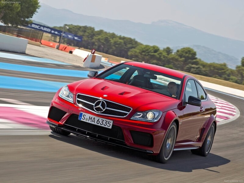 Red Mercedes-AMG C63 on racetrack