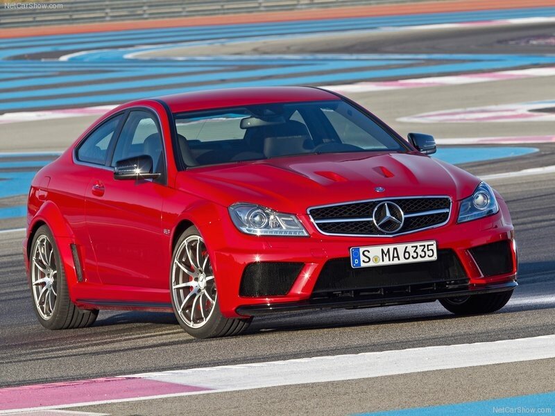 Red Mercedes-AMG C63 on racetrack