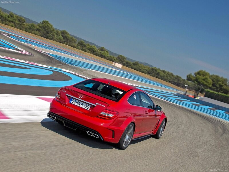 Red Mercedes-AMG C63 on racetrack