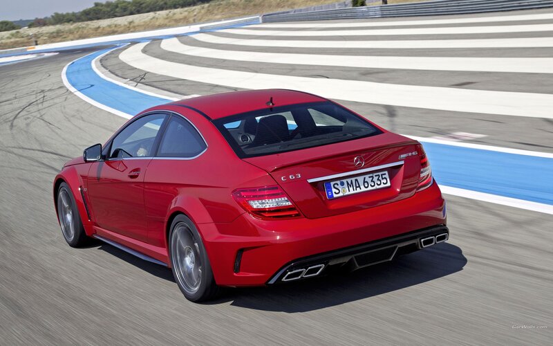 Red Mercedes-AMG C63 on racetrack