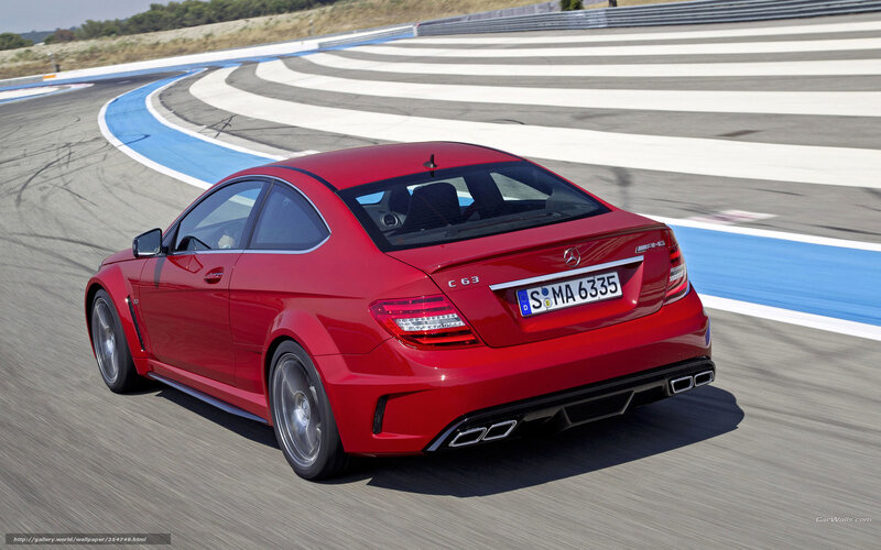 Red Mercedes-AMG C63 on racetrack