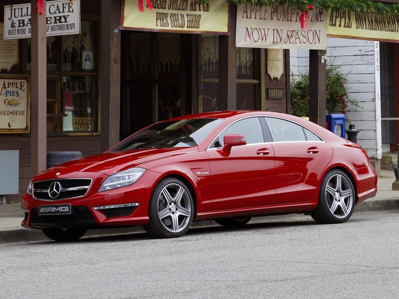 Red Mercedes-AMG sedan parked