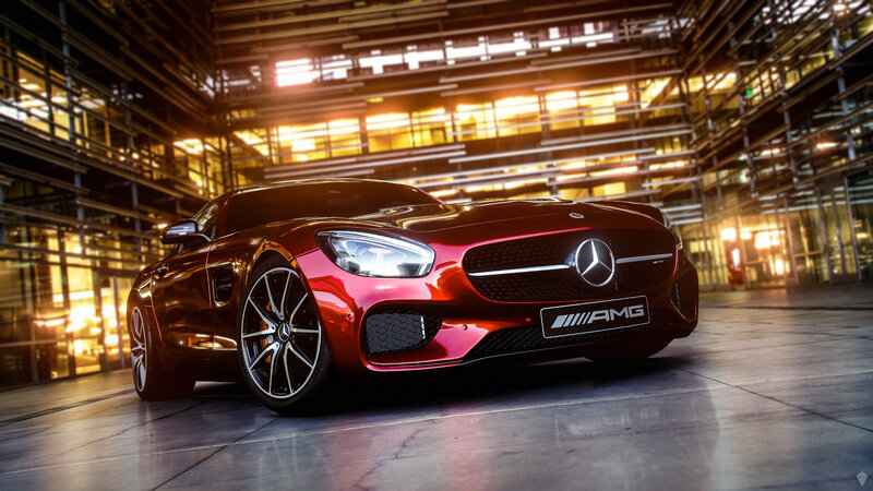 Red Mercedes-amg Sports Car — Dramatic, Night