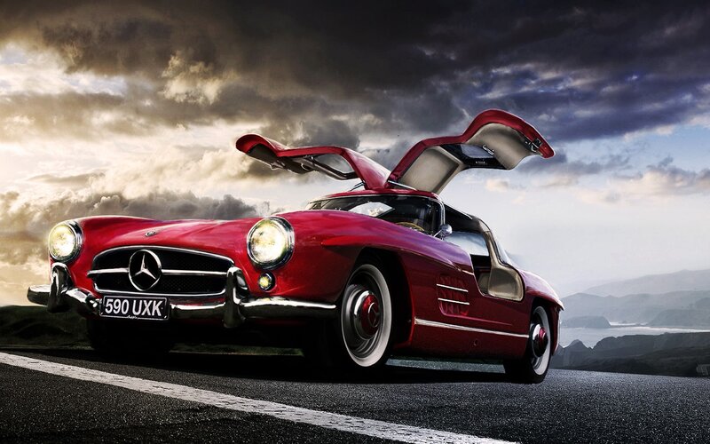 Red Mercedes-benz 300sl — Dramatic