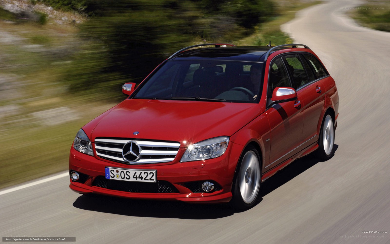 red mercedes-benz c-class station wagon