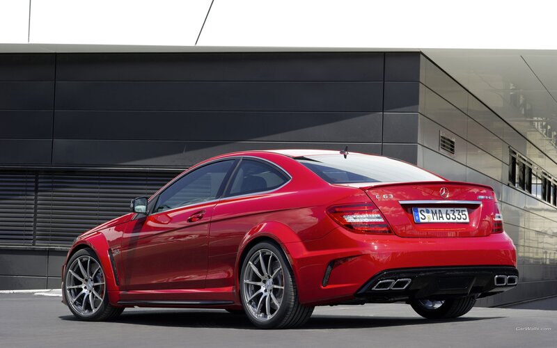 red mercedes-benz c63 amg coupe