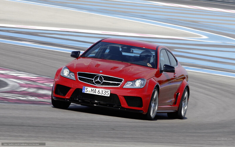 Red Mercedes-Benz C63 AMG on track