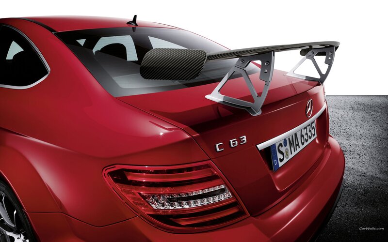 Red Mercedes-Benz C63 AMG rear view