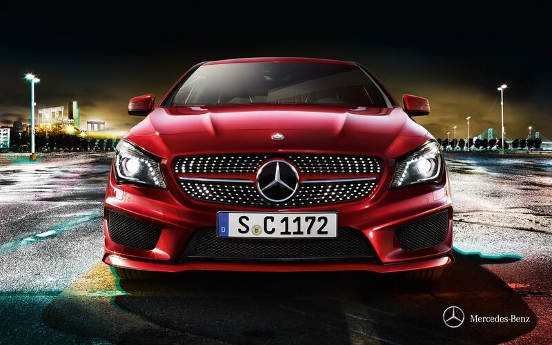 Red Mercedes-benz Car — Dramatic, Night, Photograph