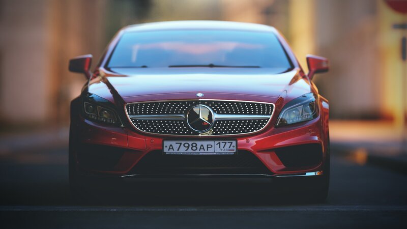 Red Mercedes-benz Car — Dramatic, Sunset