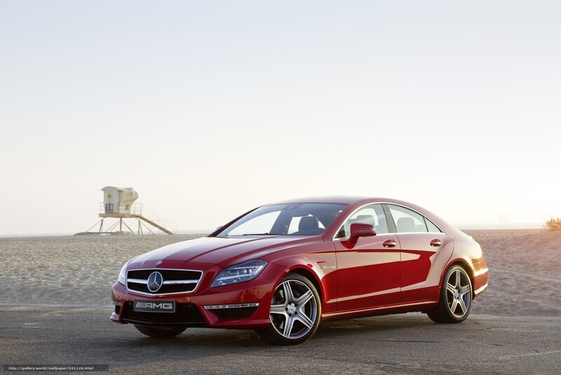 Red Mercedes-Benz CLS63 AMG on beach