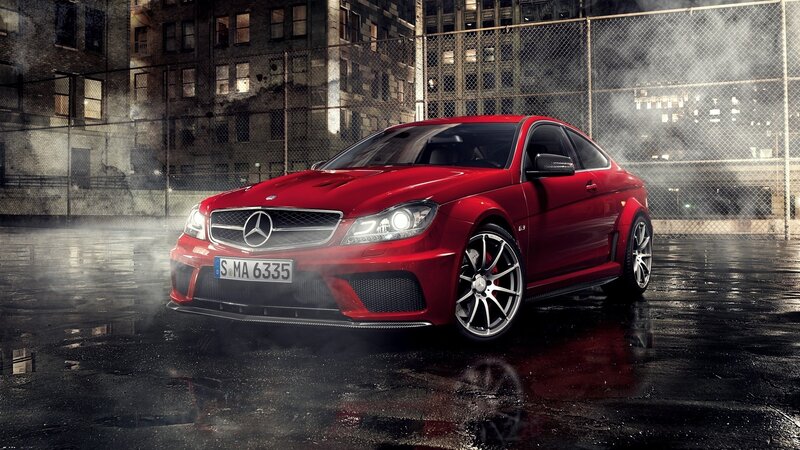 Red Mercedes-benz Coupe — Dramatic, Night, Photograph