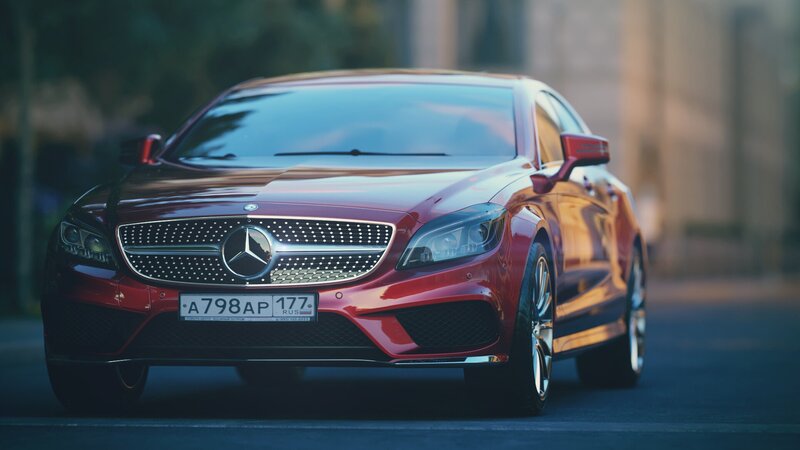Red Mercedes-benz Coupe — Dramatic, Sunset