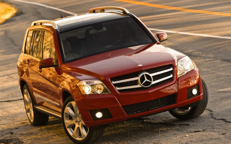 Red Mercedes-Benz GLK on road