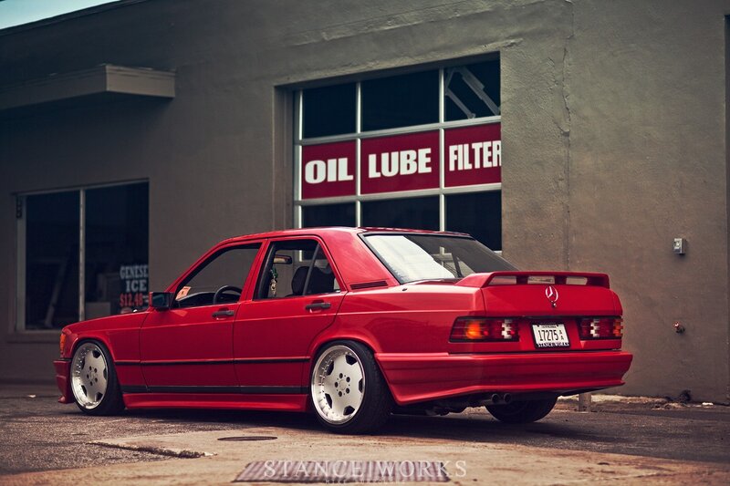 Red Mercedes-Benz Sedan — Dramatic, Afternoon