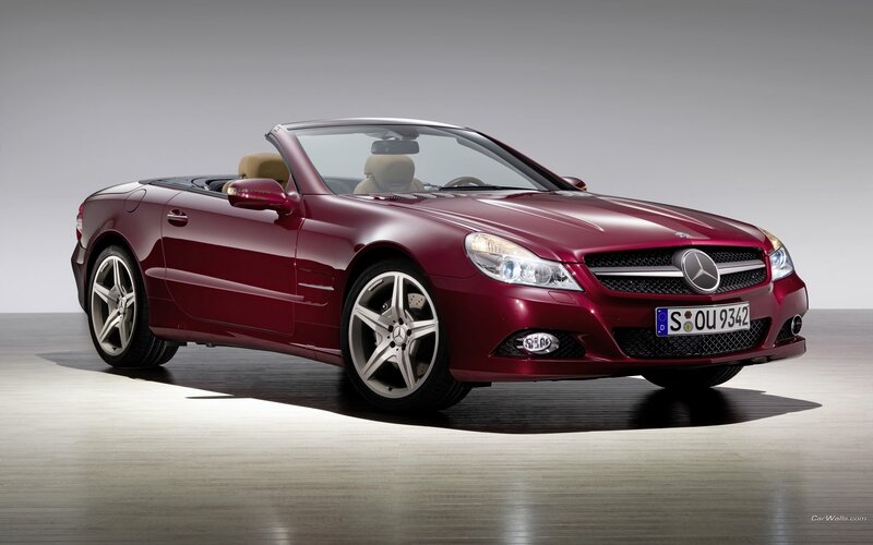 red mercedes-benz slk convertible