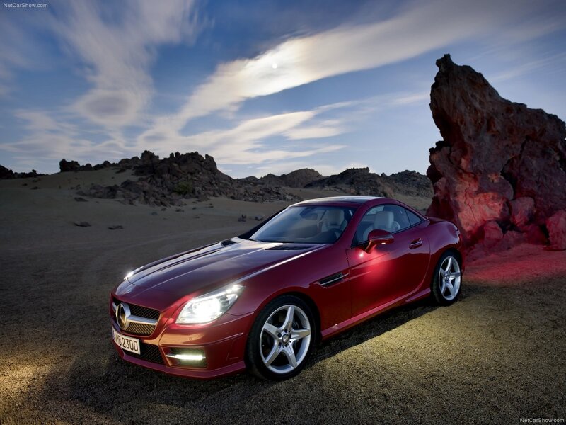 Red Mercedes-Benz SLK in desert
