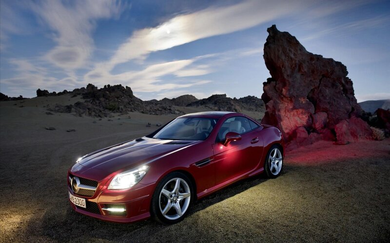 Red Mercedes-Benz SLK in desert