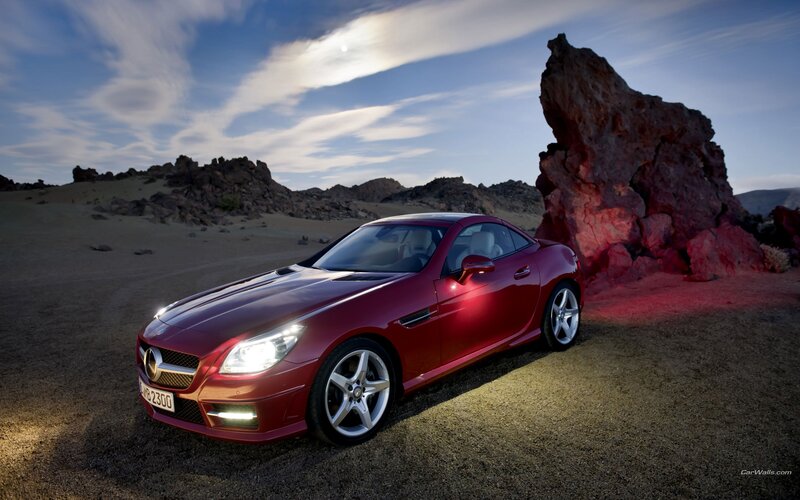 Red Mercedes-Benz SLK in desert