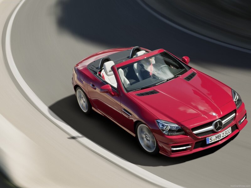 Red Mercedes-Benz SLK in motion